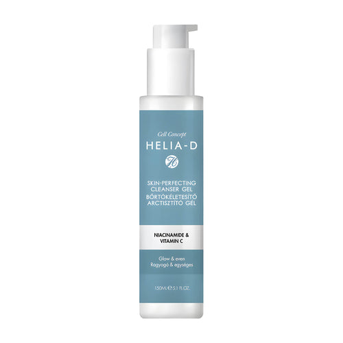 Helia-D skin-perfecting cleanser gel bottle on a white background