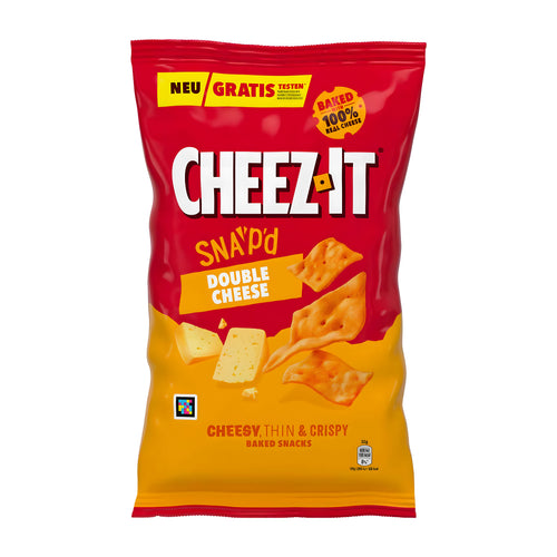 Cheez-It Snap'd Double Cheese crackers packaging on a white background.