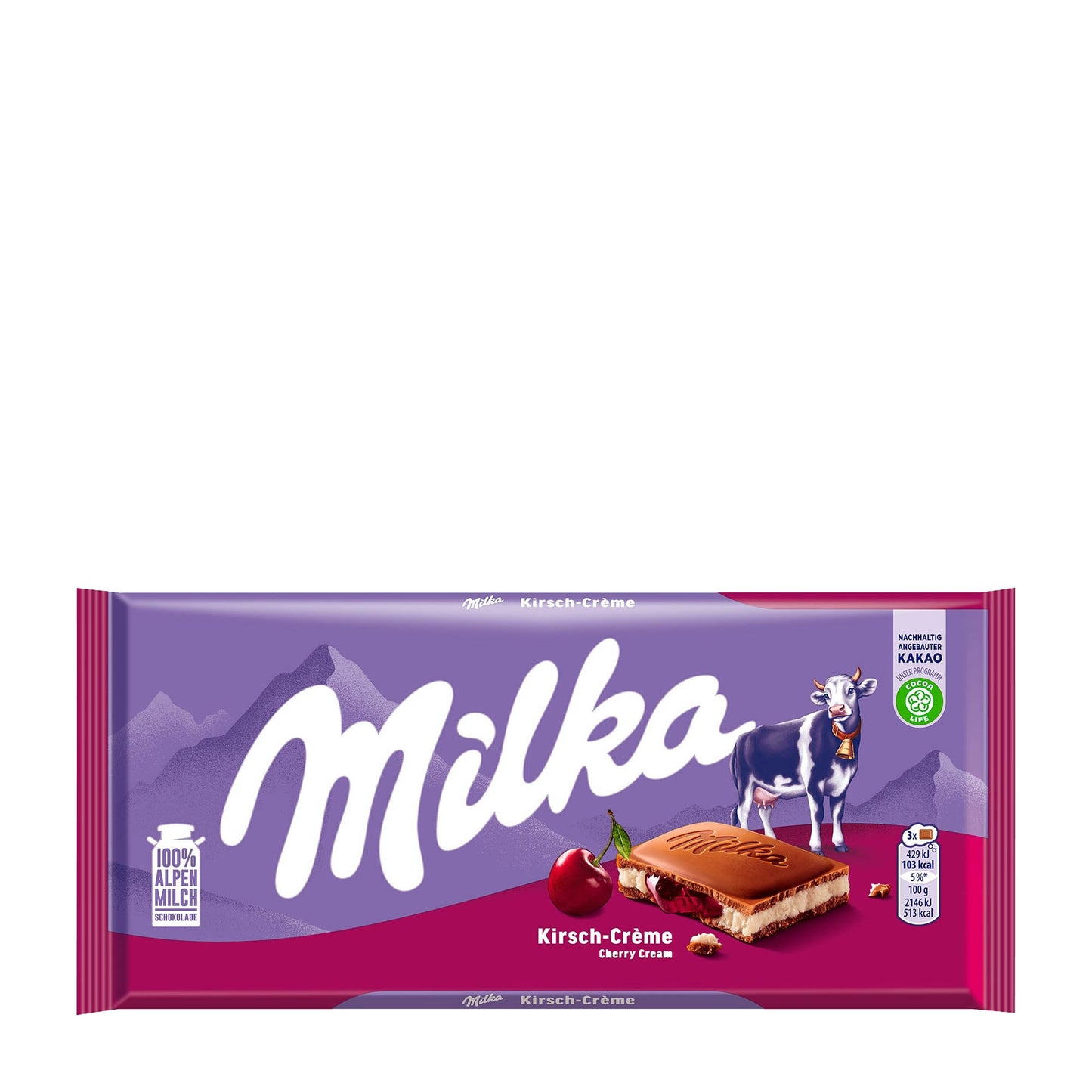 Milka Cherry Cream Milk Chocolate Bar, 100 g