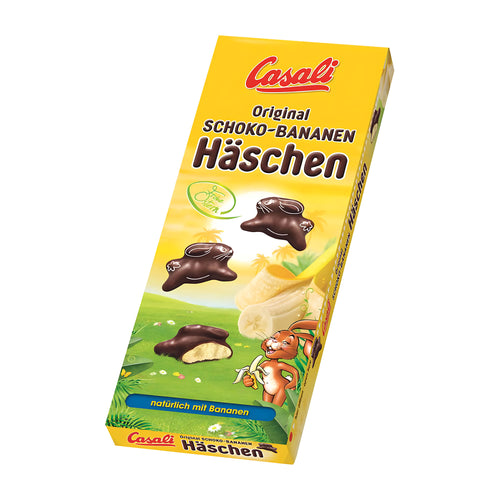 Casali chocolate banana bunnies foam candies packaging on a white background