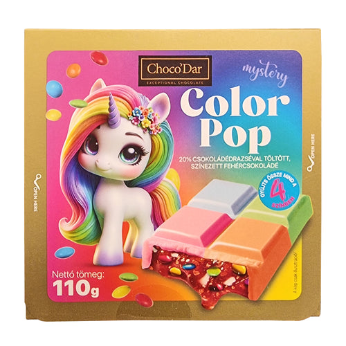 Box of Choco'Dar Mystery Color Pop White Chocolate on a white background