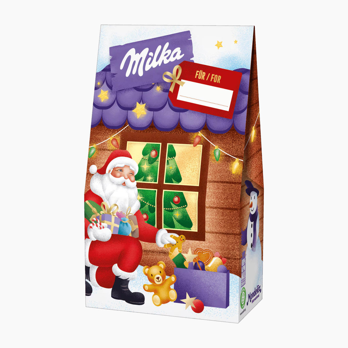 Milka Christmas Fun Mini Mix packaging on a light gray background.