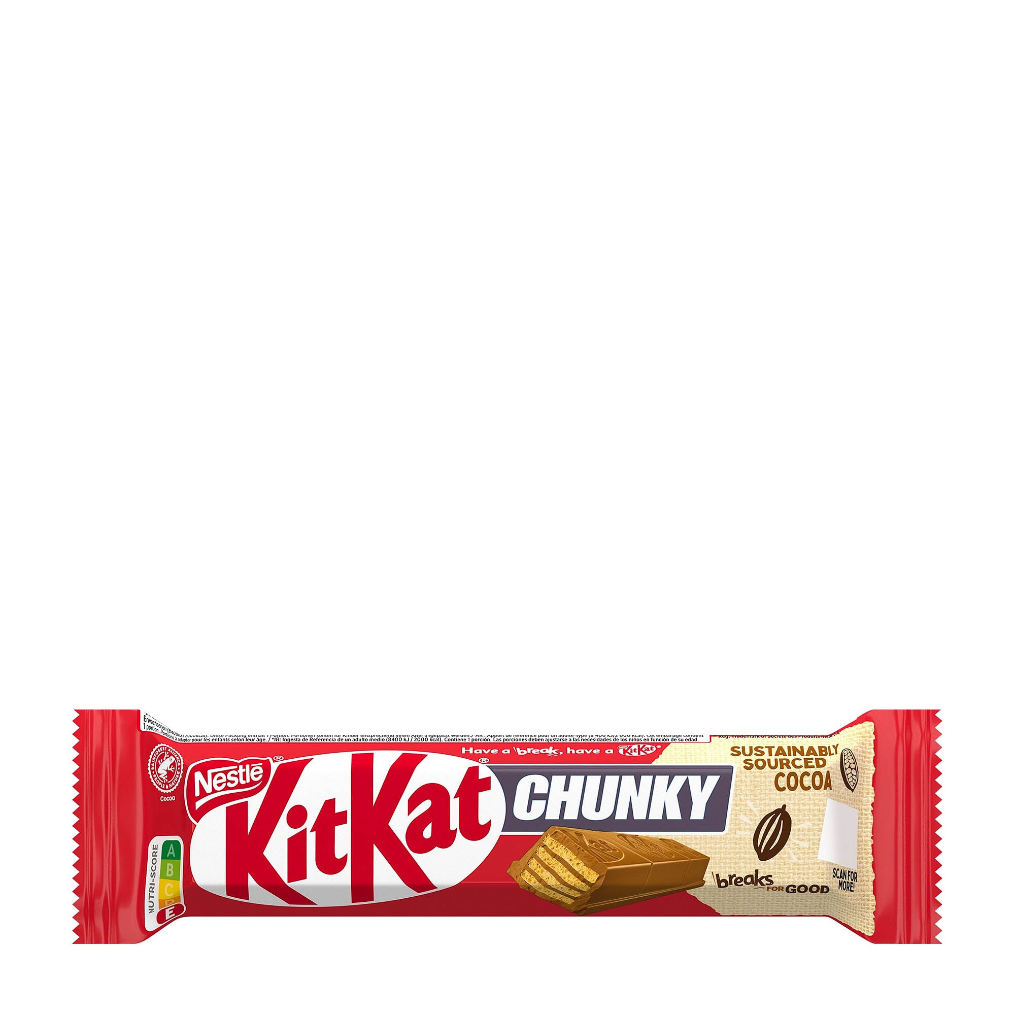 A KitKat Chunky milk chocolate wafer bar, with red and gold packaging, displaying the KitKat logo and the product name prominently.