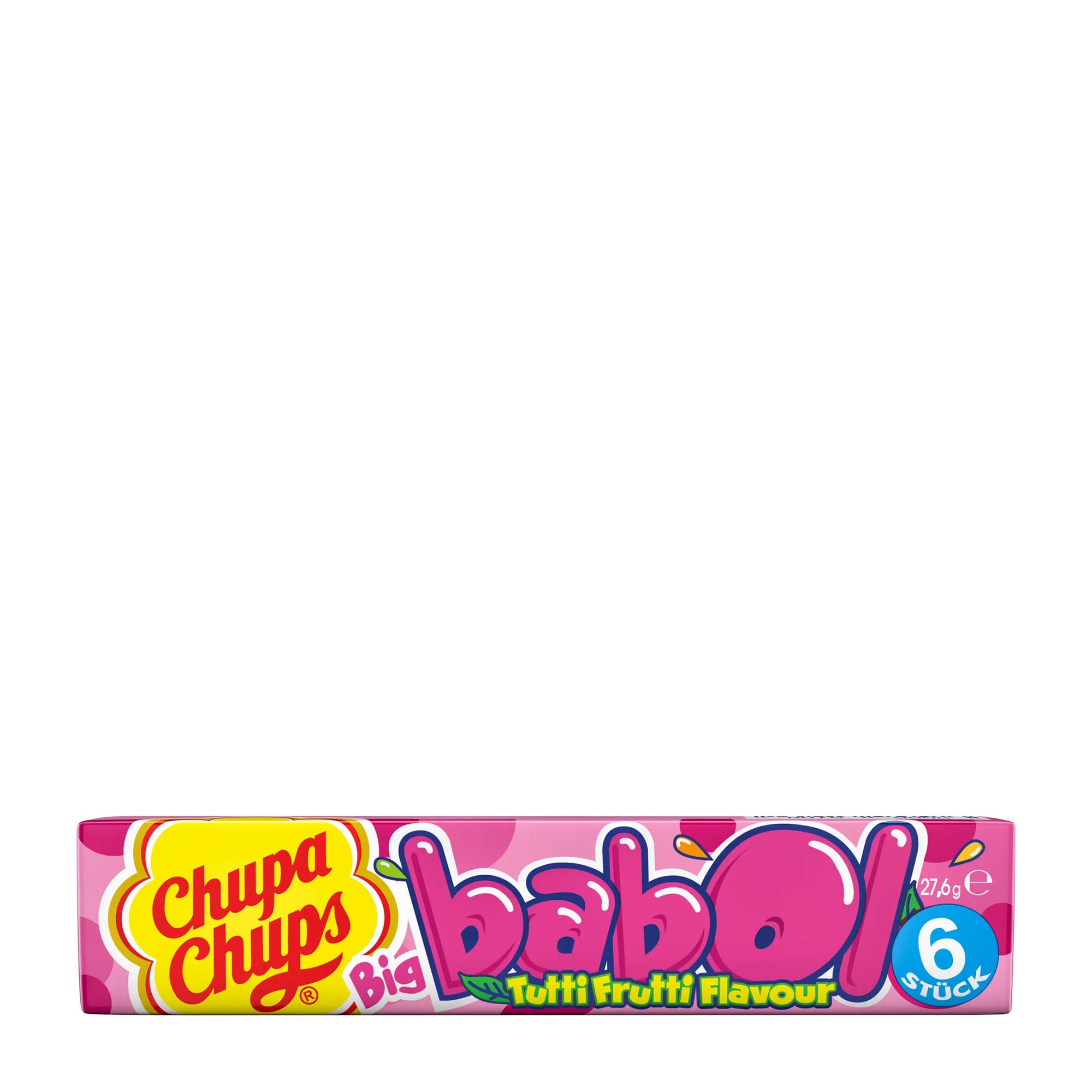 Chupa Chups Big Babol Tutti Frutti chewing gum package on a white background