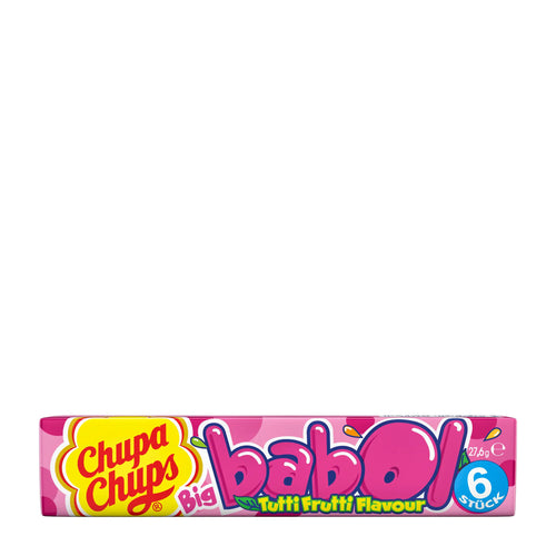 Chupa Chups Big Babol Tutti Frutti chewing gum package on a white background