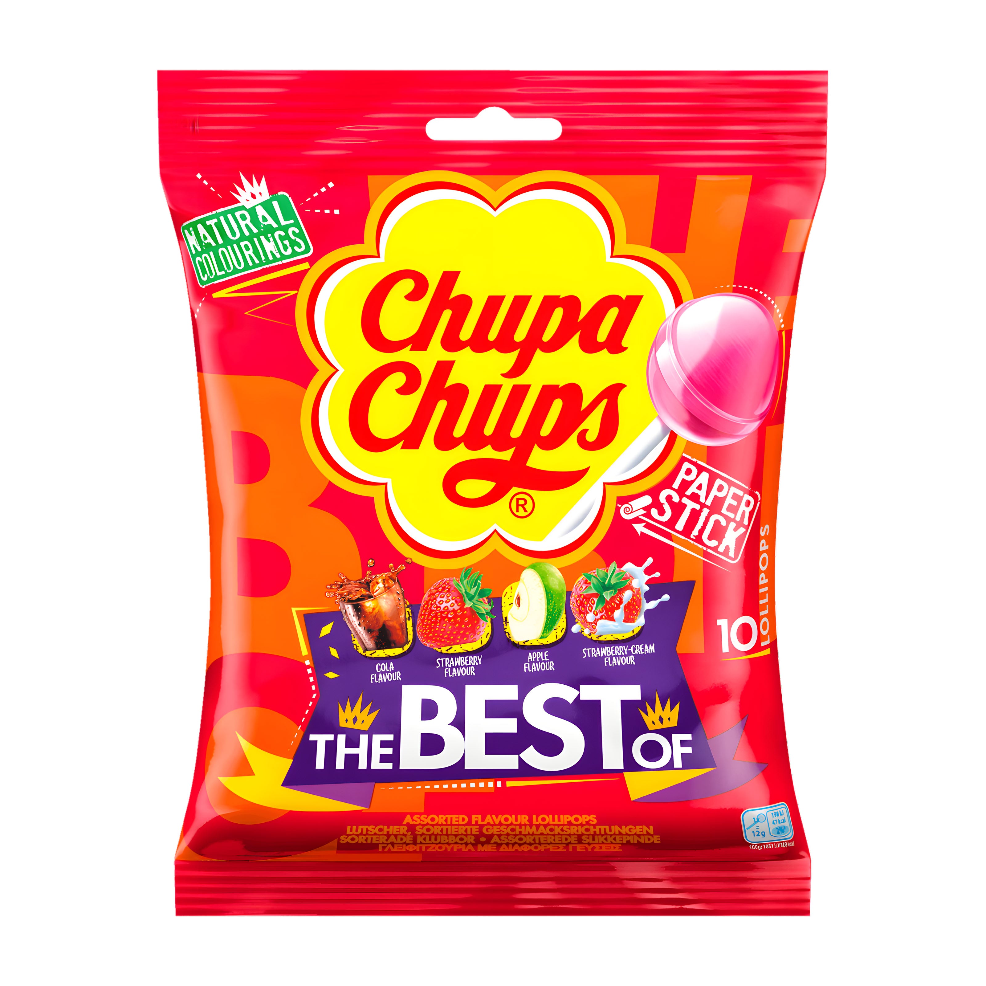 Chupa Chups "The Best Of" lollipop package with colorful design on a white background