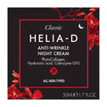 HELIA-D anti-wrinkle night cream packaging with red floral elements on a black background