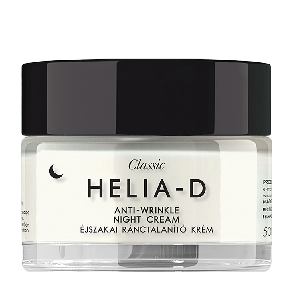 Helia-D anti-wrinkle night cream jar on a white background