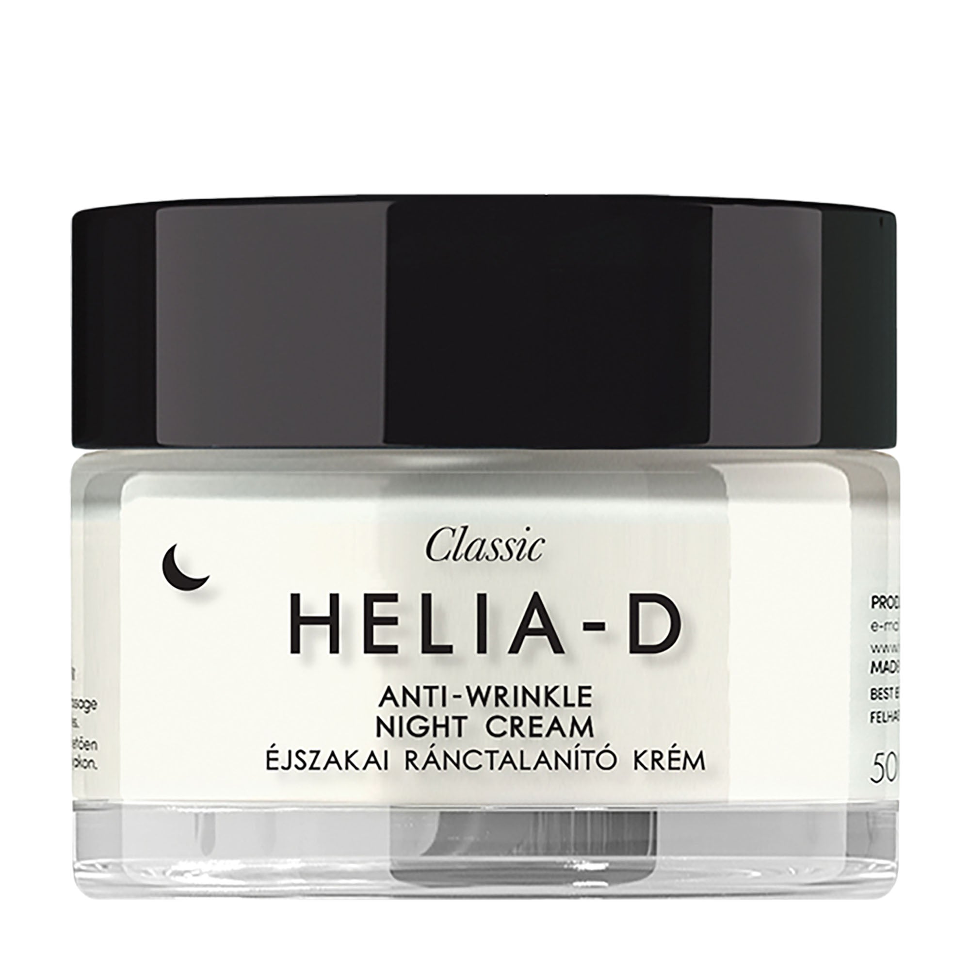 Helia-D anti-wrinkle night cream jar on a white background