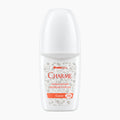 Charme Classic 24h antiperspirant deodorant roll-on bottle, white with a floral pattern and red lettering, on a light gray background.