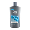 Dove Men+Care Clean Comfort body wash bottle on a white background
