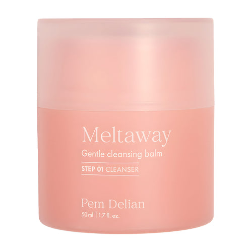 Pink jar of Meltaway Gentle cleansing balm by Perm Delian on a white background