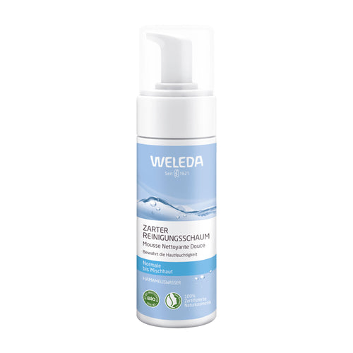 Weleda gentle cleansing foam pump bottle on a white background