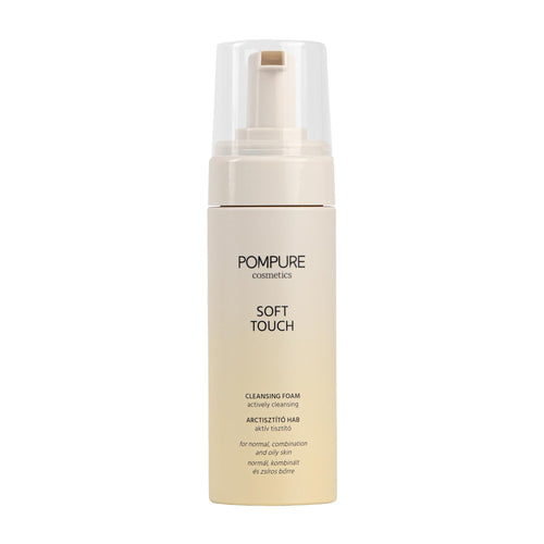 Pompure Soft Touch face cleansing foam pump bottle on a white background