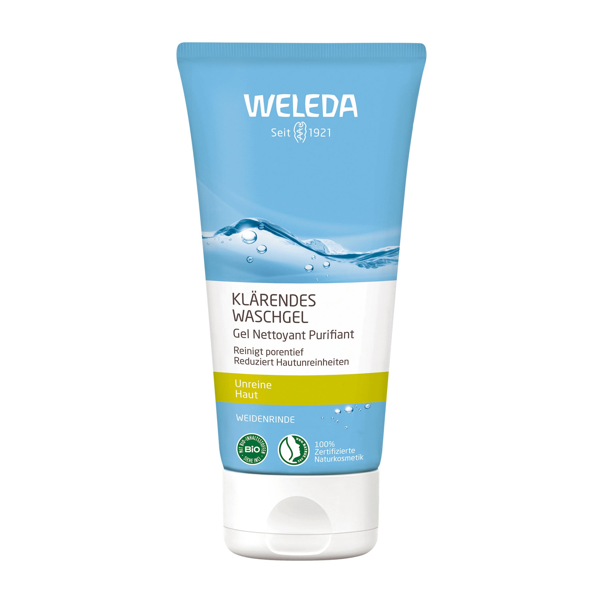 Weleda cleansing wash gel product tube on a white background