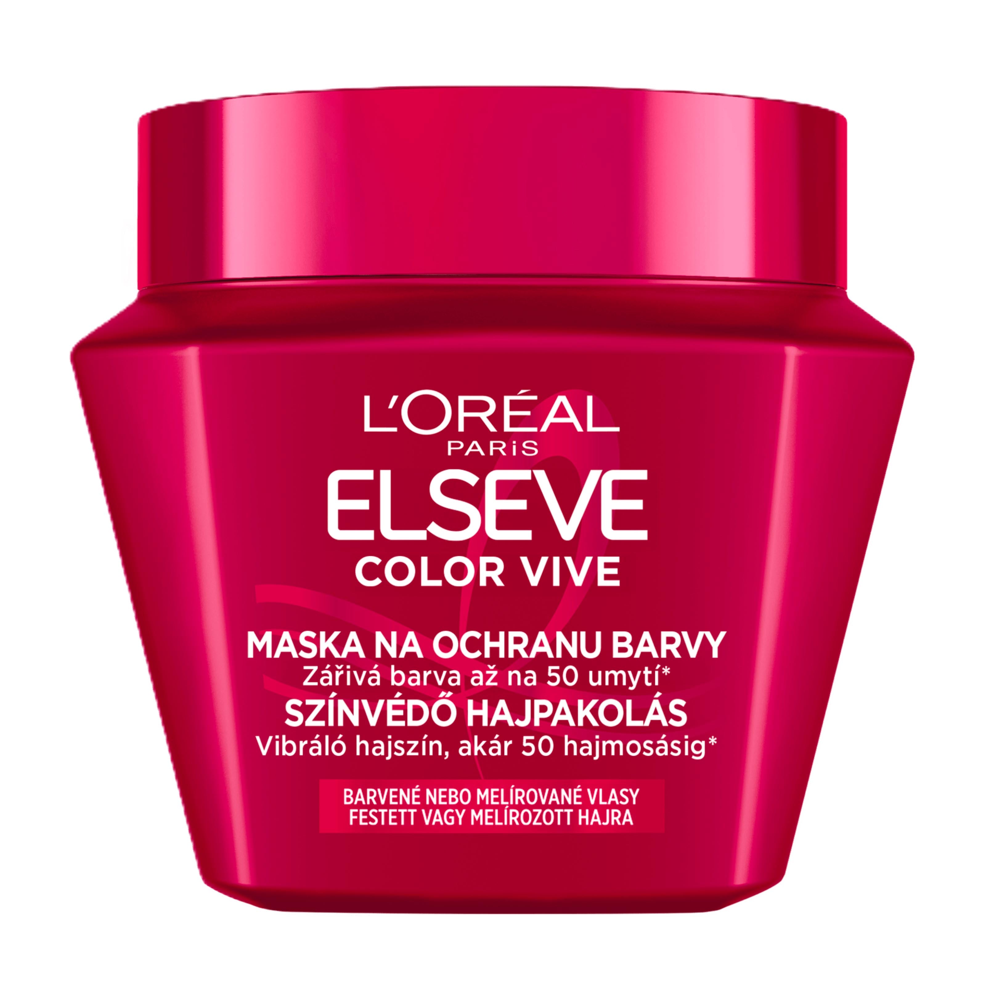 L'Oreal Paris Elseve Color Vive Hair Mask jar on a white background.