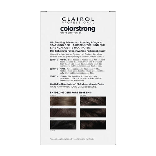 Clairol Professional Colorstrong hair color packaging on a white background