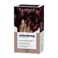 Clairol Professional ColorStrong hair color box with a hand showing dark red hair.