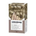 Clairol Colorstrong hair color box with ash blonde hair and hand on a white background