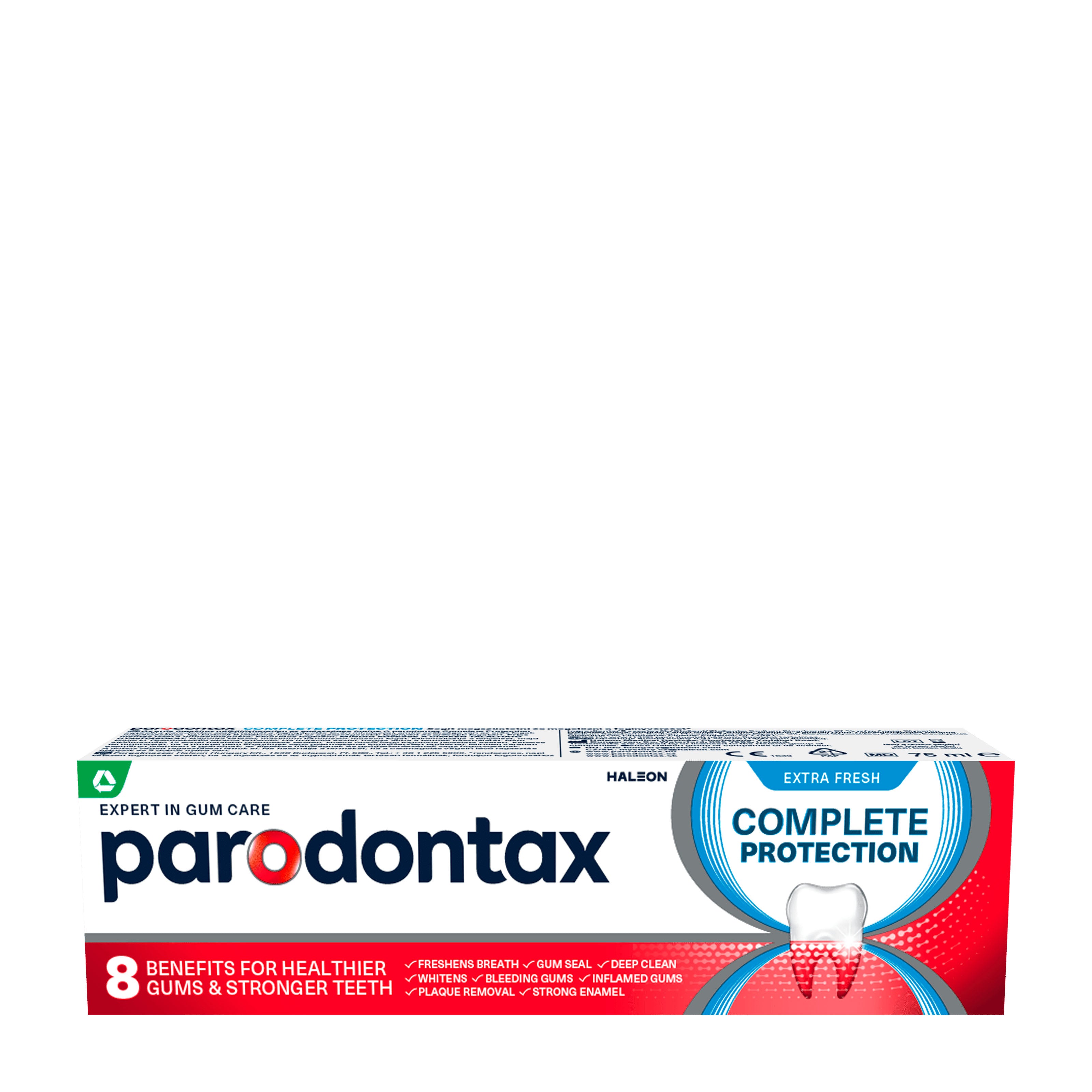 Parodontax Complete Protection Extra Fresh toothpaste packaging on a white background
