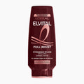 A bottle of L'Oréal Paris Elvital Full Resist conditioner in a deep burgundy color with white and pink text and graphics, set against a plain light gray background.