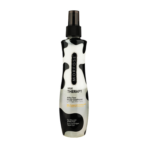 Bottle of Morfose Milk Therapy milky two phase conditioner on a white background