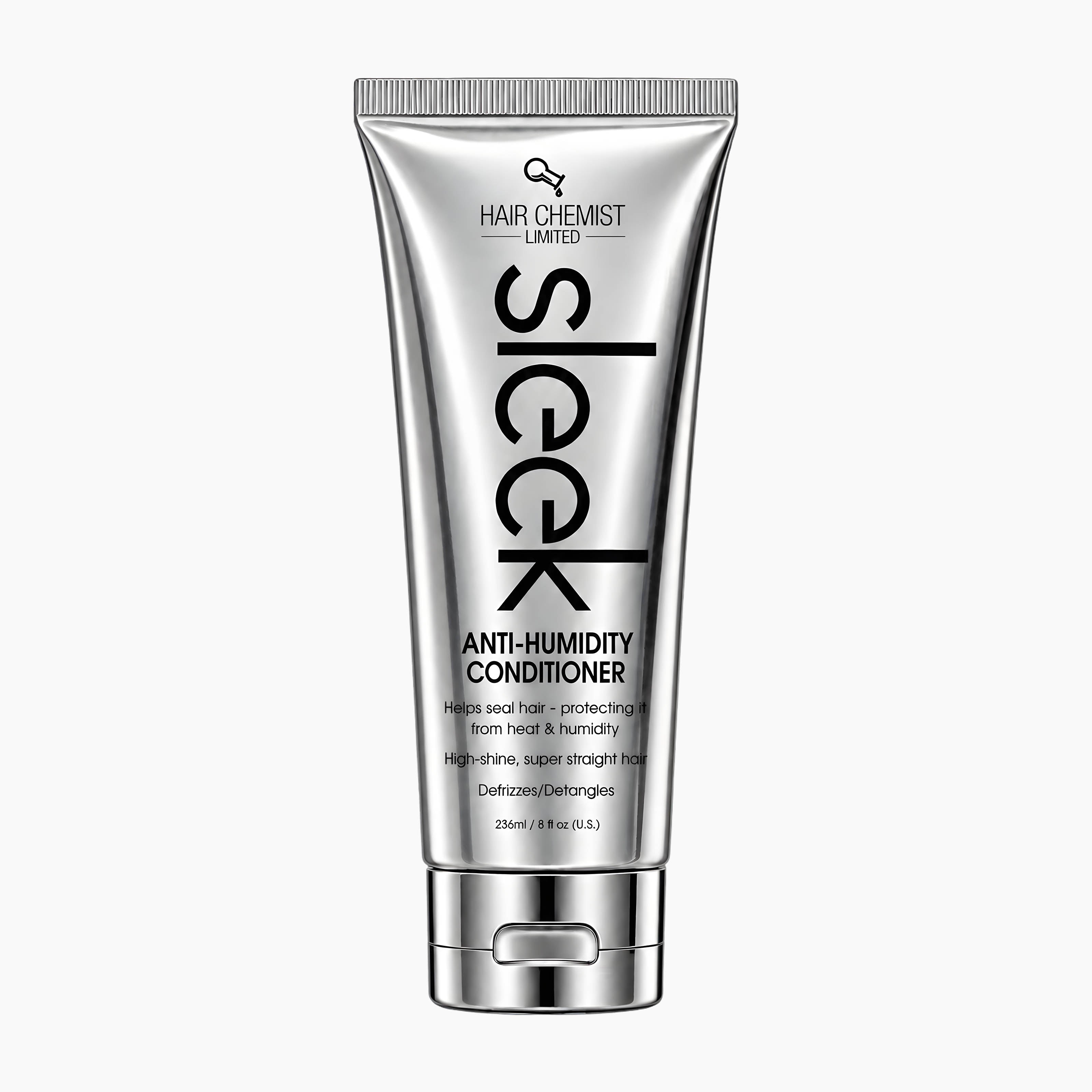 A silver squeeze tube of Hair Chemist Limited Sleek Anti-Humidity Conditioner, displayed against a clean white background.
