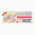 A box of Pico Food Cookies Cotton Candy Flavor with Popping Candy on a plain white background. The packaging features a cartoon illustration of a white sugar cookie with colorful sprinkles, a pink lollipop stick, and playful text.