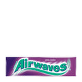 Packaging of Airwaves Cool Cassis chewing gum, featuring blackcurrant and menthol flavors, in a purple and teal wrapper.