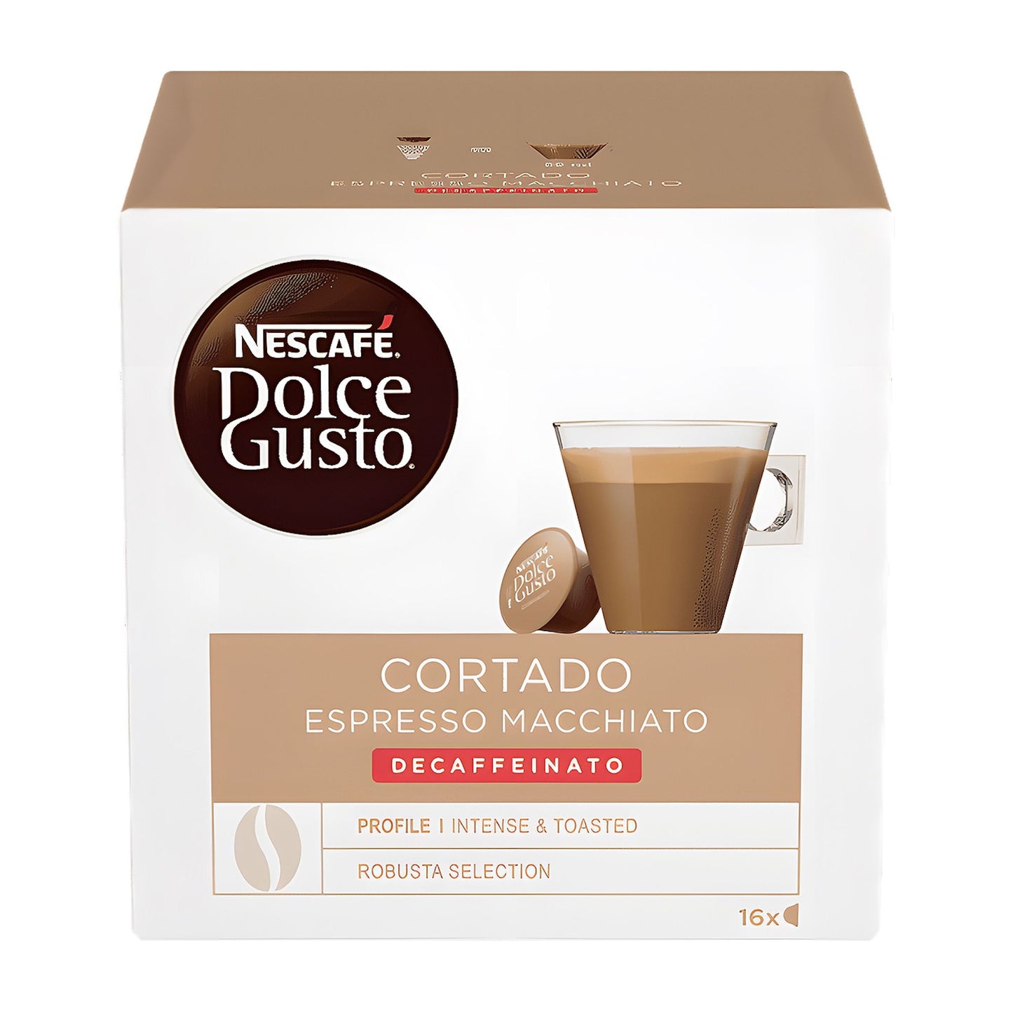 Nescafe Dolce Gusto Cortado Espresso Macchiato Decaffeinato-Kaffeekapseln, 16 Tassen