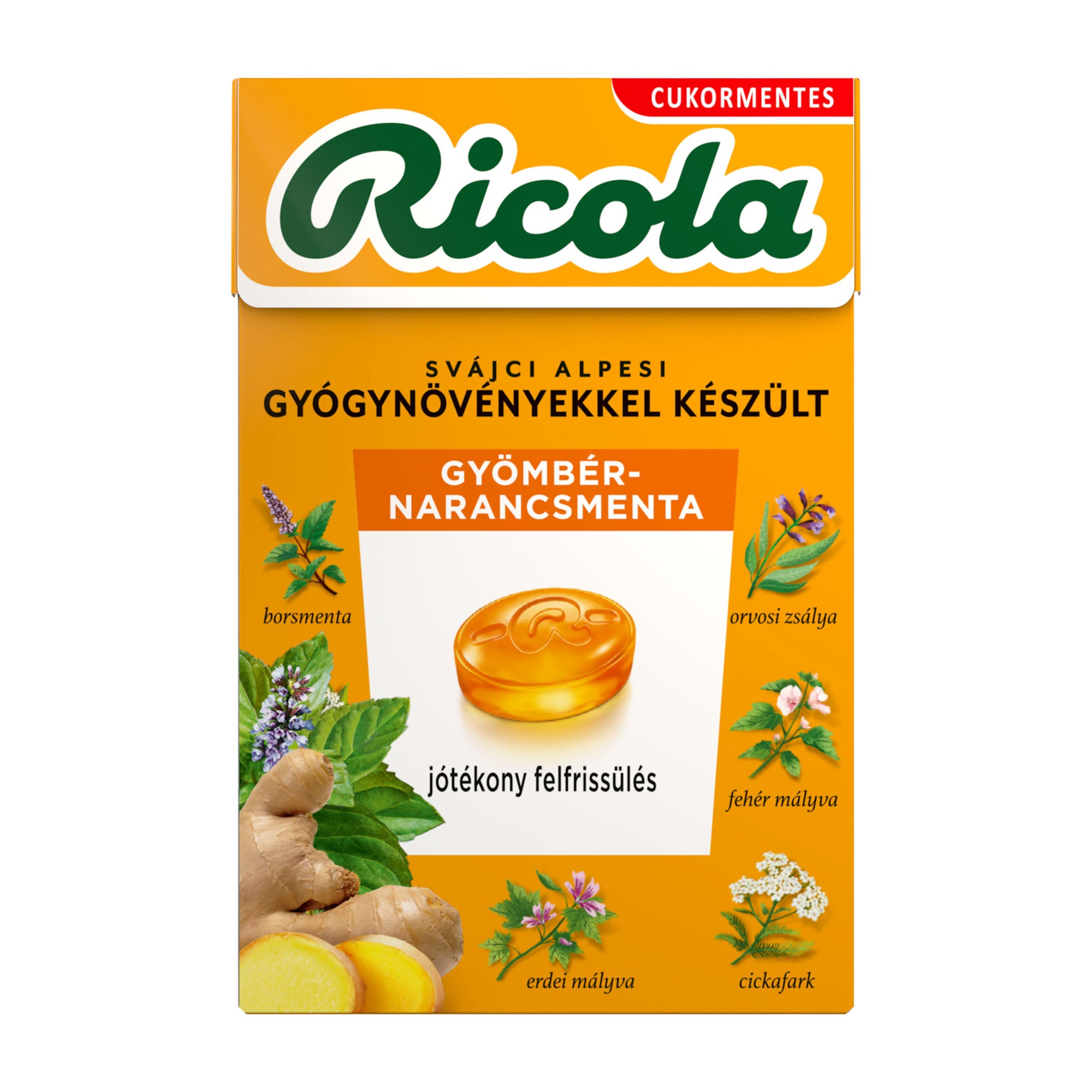 Ricola Pastilles aux herbes sans sucre Gingembre-Orange-Menthe, 40 g