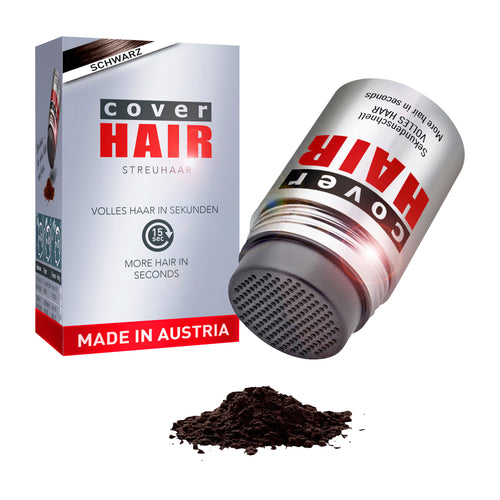 Cover Hair product with packaging and hair powder on a white background