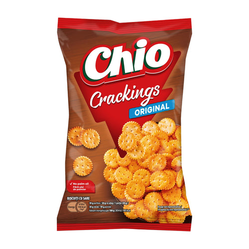 Packaging of Chio Crackings Original snacks on a white background