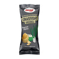 Packaging of Mogyi Crasssh! Original, featuring sour cream and onion flavored coated peanuts. The package is predominantly black and green with an image of the peanuts and a representation of sour cream and onion.
