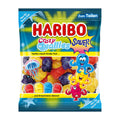 Haribo Crazy Quallies Sour gummy candy package with colorful gummy characters on a blue background