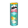 Pringles cream cheese & herbs flavor potato crisps can on a white background