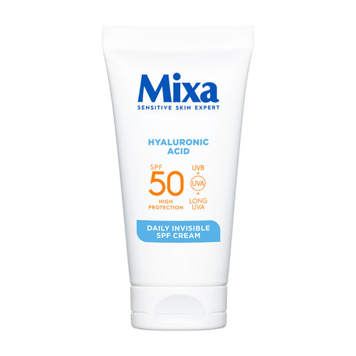 Mixa Daily Invisible SPF Cream tube on a white background