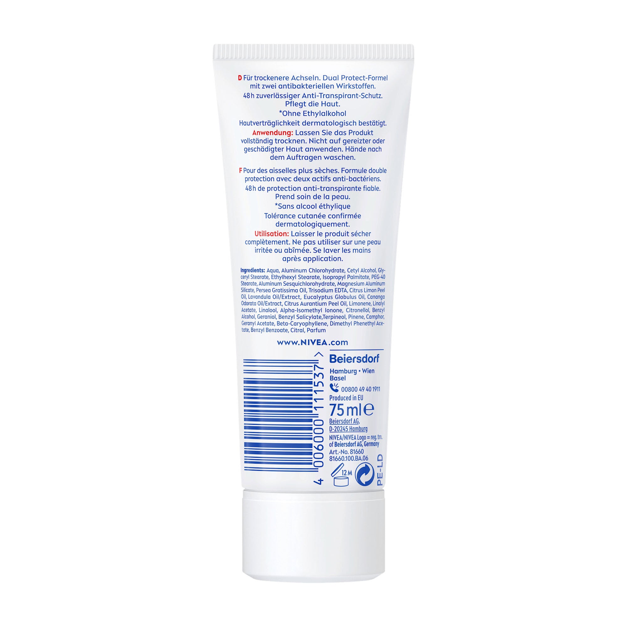Nivea Dry Comfort 48h anti-perspirant deo cream, 75 mL