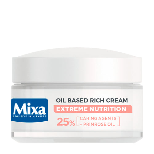 Jar of Mixa Oil Based Rich Cream Extreme Nutrition on a white background