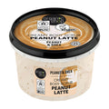 Container of Organic Shop Peanut Latte creamy body scrub on a white background
