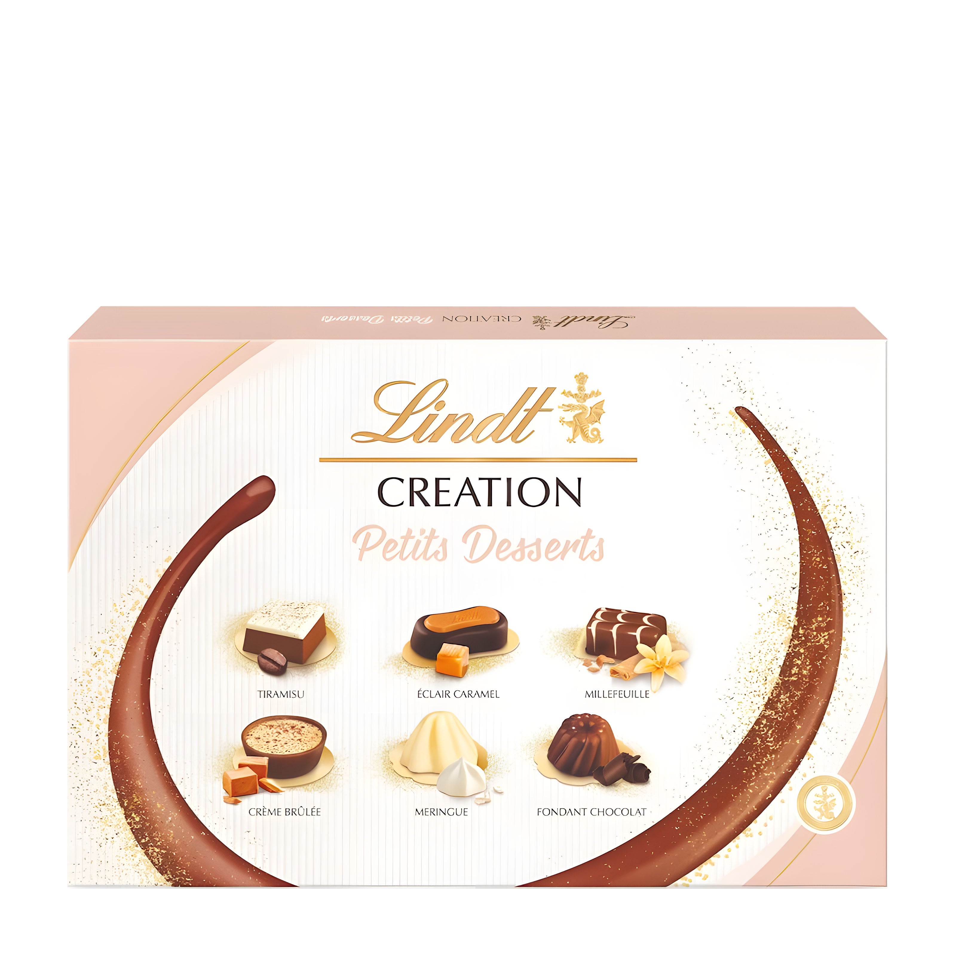 Lindt Creation Petits Desserts pralines packaging on a white background