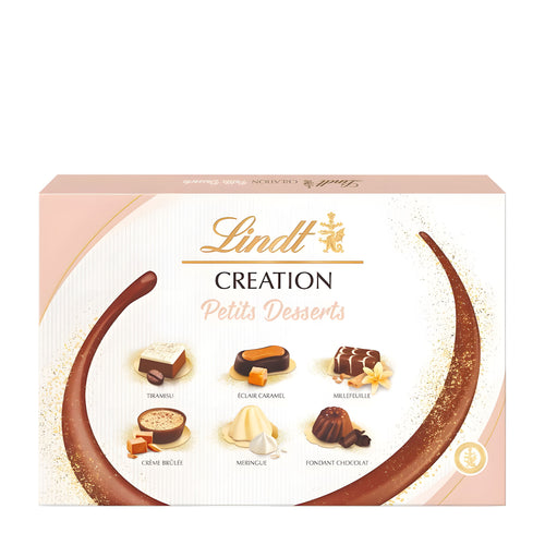 Lindt Creation Petits Desserts pralines packaging on a white background