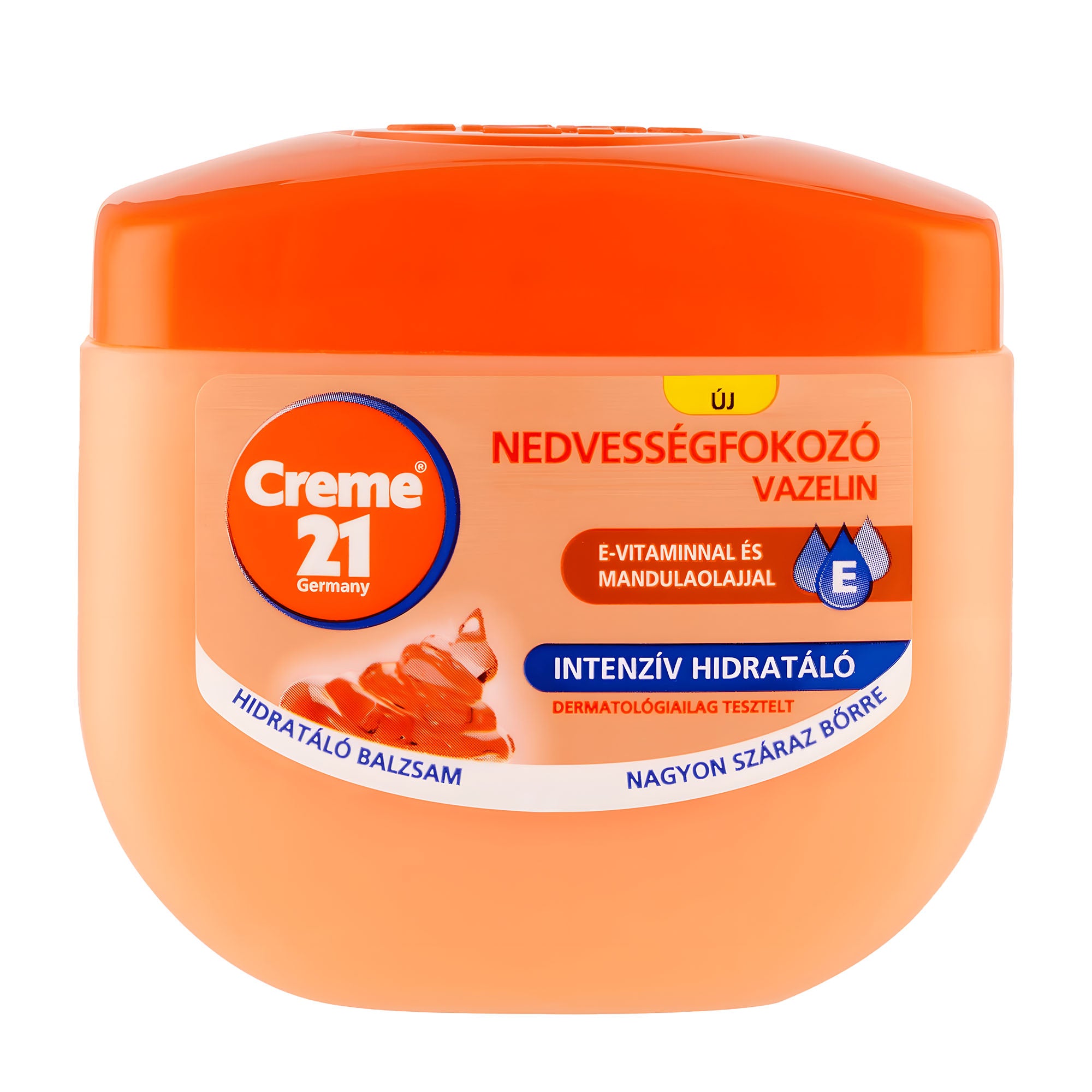 Jar of Creme 21 Intensive Moisturizing Petroleum Jelly with orange lid on a white background