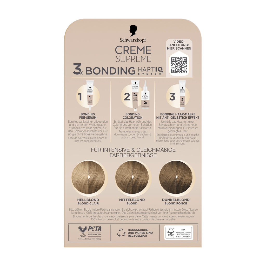 Schwarzkopf Creme Supreme 3 Bonding Haptiq hair color packaging on a white background