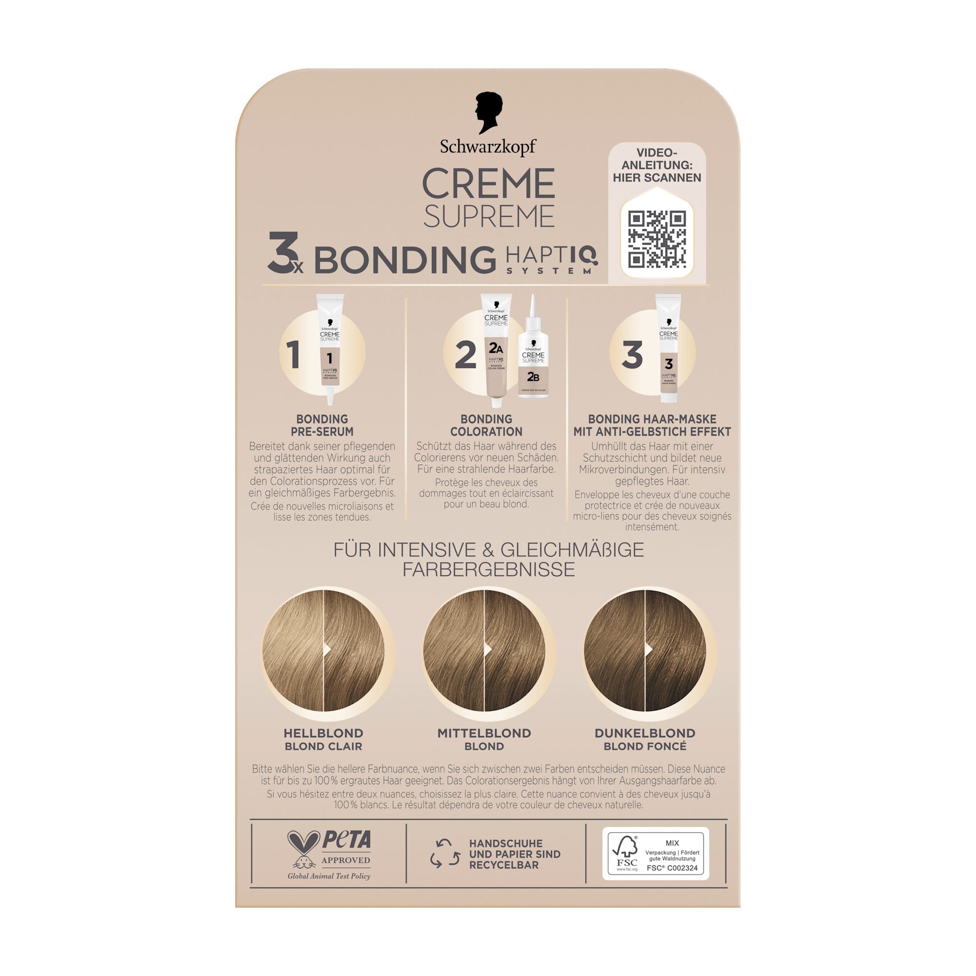 Schwarzkopf Creme Supreme 3 Bonding Haptiq hair color packaging on a white background