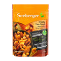 Seeberger Crunchy Fava-Snack packaging with a wooden background