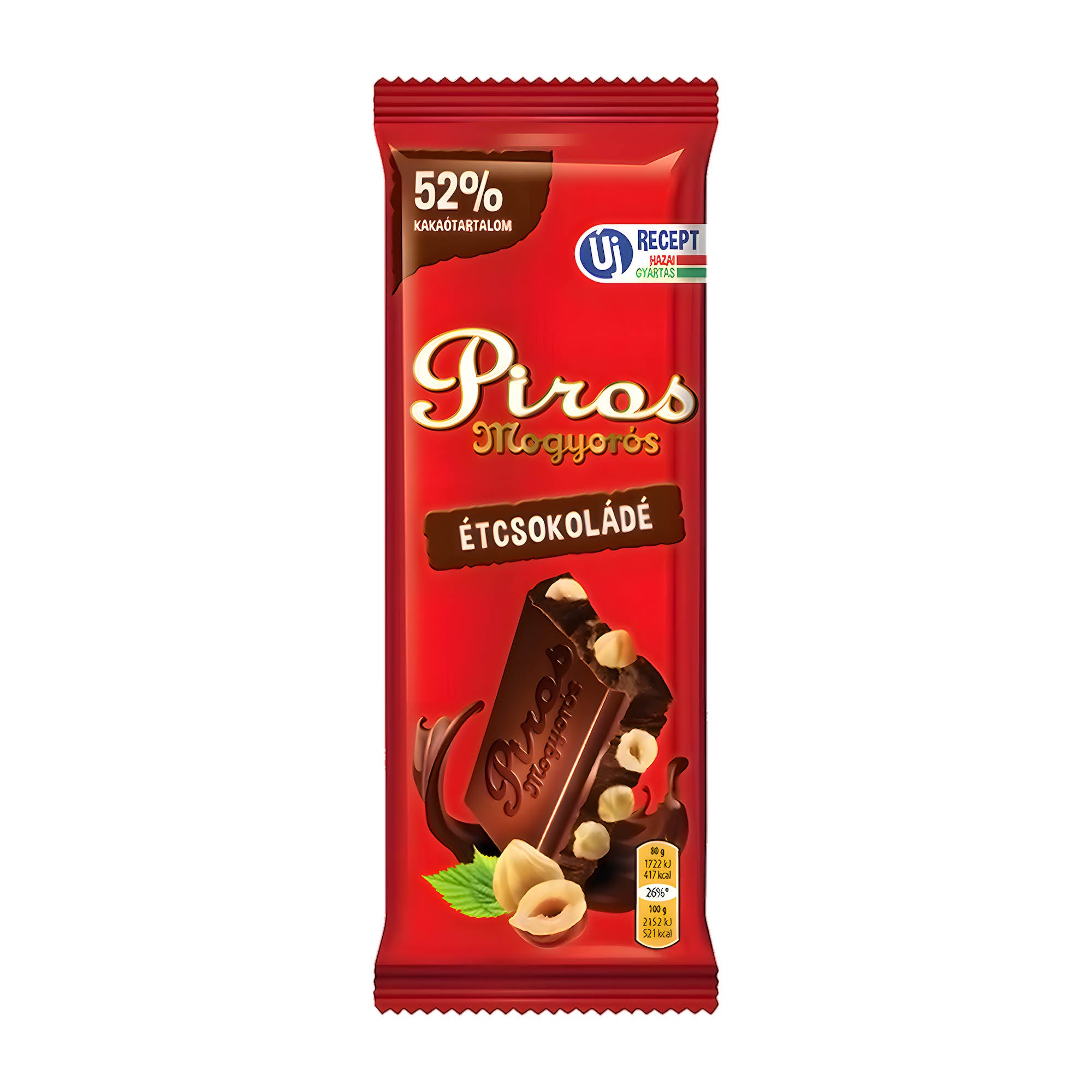 Piros Mogyoros Dark Chocolate Bar, 80 g
