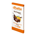 Dibette no sugar added chocolate bar packaging with orange and cacao flavor on a white background