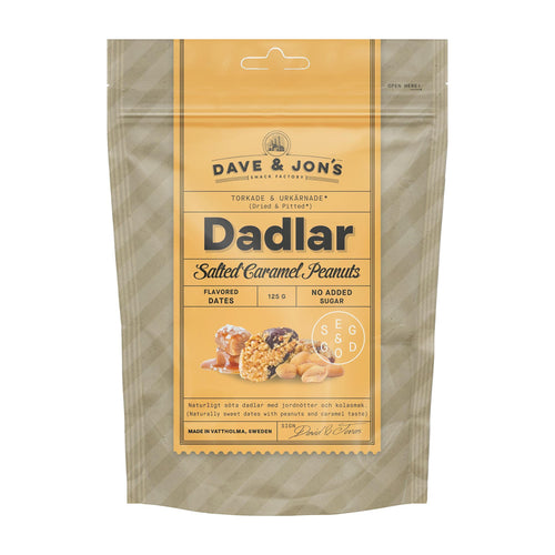 Dave & Jon's Dates Salted Caramel Peanuts packaging on a white background