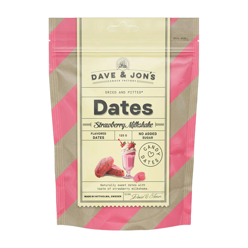Dave & Jon's Dates Strawberry Milkshake package on a white background